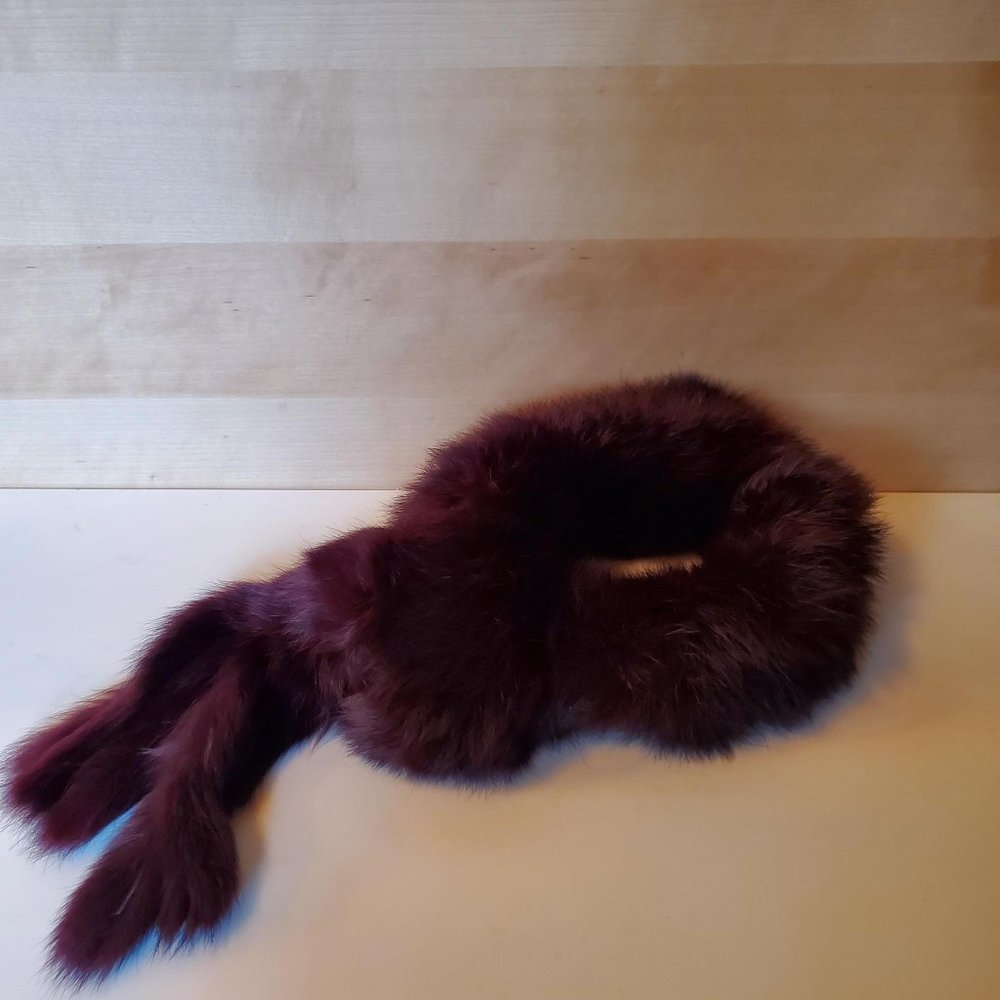 Rabbit Fur Red Burgundy Wrap Neck Wrap Collar Scarf - Picture 5 of 9